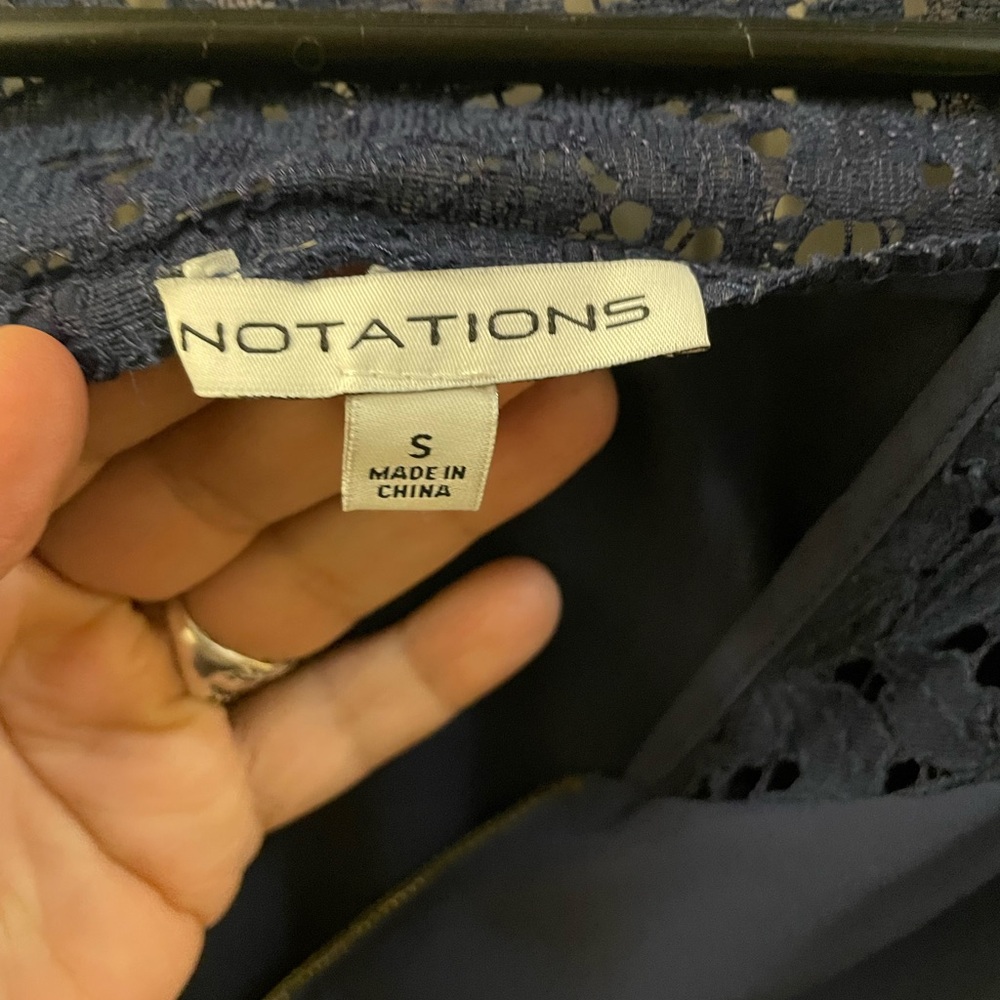 ✨ Notations Navy Lace Zip Front Blouse | Long Sleeve - Picture 2 of 4